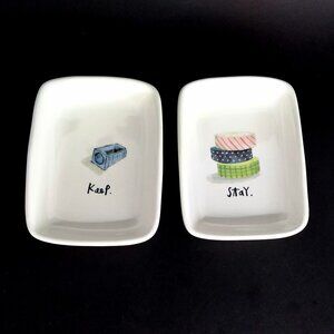 Rae Dunn Office Desk Organizer Dishes 'KEEP' 'STAY' Ceramic Multi Purpose 2pc
